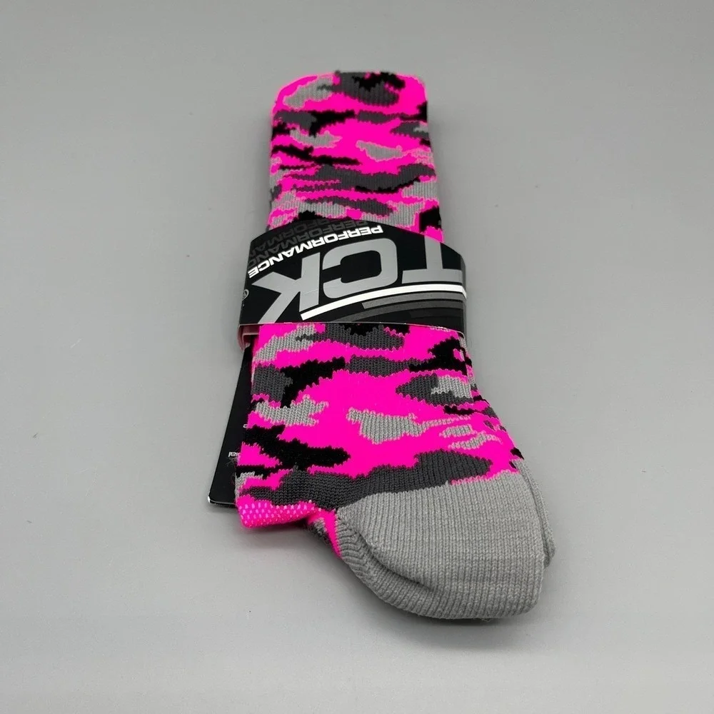 TCK Performance Camo Crew Socks Hot Pink Athletic Sports Over‎ Calf S/M Womens